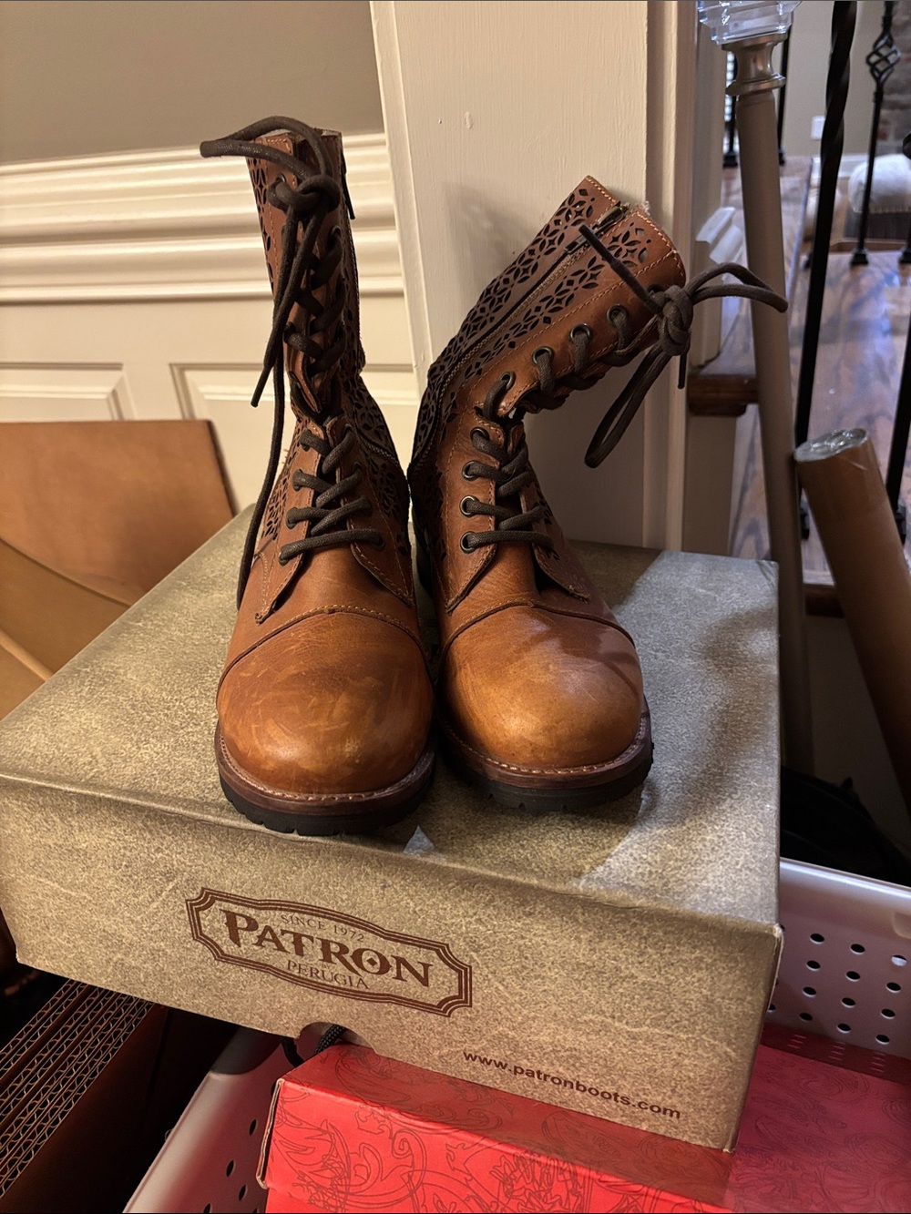 Patron Tan Lace-Up Women's Ankle Boots with Cutout Detail